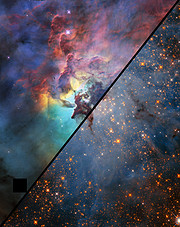 Comparison image of the Lagoon Nebula in optical and infrared