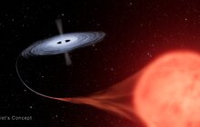Ilustración artística del sistema binario HM Sagittae; no es una fotografía resuelta de sus dos estrellas