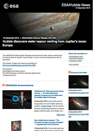 ESA/Hubble Science Release heic1322 - Hubble discovers water vapour venting from Jupiter’s moon Europa