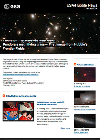 ESA/Hubble Photo Release heic1401 - Pandora's magnifying glass — First image from Hubble's Frontier Fields