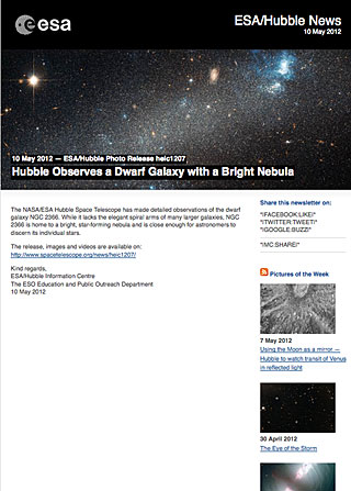 ESA/Hubble Photo Release heic1207 - Hubble Observes a Dwarf Galaxy with a Bright Nebula