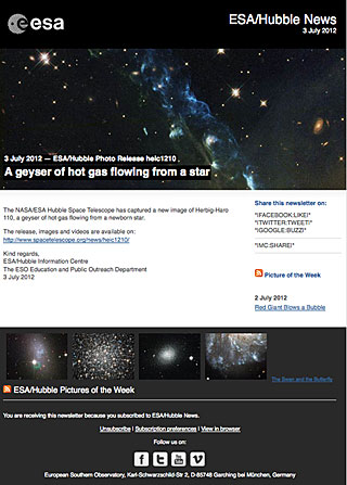 ESA/Hubble Photo Release heic1210 - A geyser of hot gas flowing from a star
