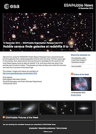 ESA/Hubble Organisation Release heic1219 - Hubble census finds galaxies at redshifts 9 to 12