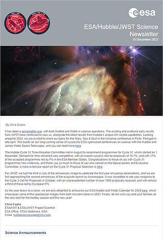 ESA/Hubble/Webb Science Newsletter - December 2023