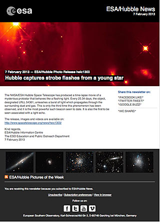 ESA/Hubble Photo Release heic1303 - Hubble captures strobe flashes from a young star