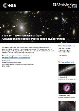 ESA/Hubble Photo Release heic1304 - Gravitational telescope creates space invader mirage