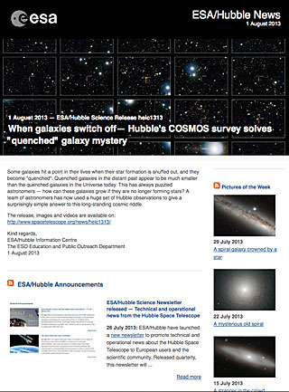 ESA/Hubble Science Release heic1313 - When galaxies switch off — Hubble's COSMOS survey solves "quenched" galaxy mystery