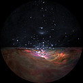 Flight through the Orion Nebula in visible and infrared light — dome version